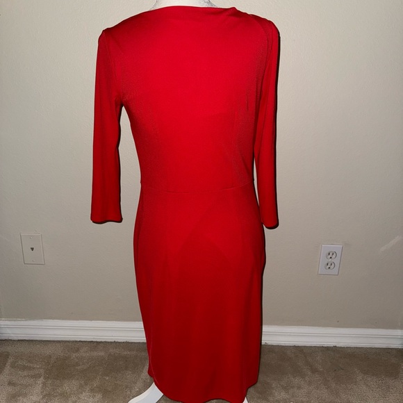 Liz Claiborne Red Long Sleeve Plunge Neck Cocktail Dress - Picture 3 of 7